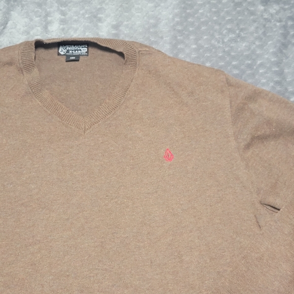 Volcom V Neck Sweater Mens Size XL Brown Casual Skater Emo Pull Over - Picture 2 of 7